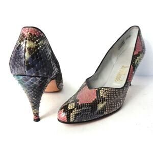 AFFINITI for Wm B Woods US 10AAAA Taupe Pink Blue Genuine Reptile Pump Shoe VTG